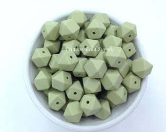 14mm Sage Mini Hexagon Silicone Beads