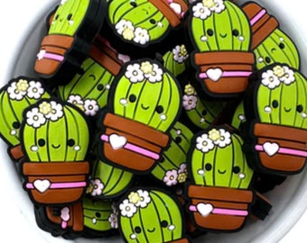 Flowering Cactus Silicone Focal Beads, Cactus Shaped Silicone Beads,  Silicone Beads,  Silicone Loose Beads, Wholesale Silicone