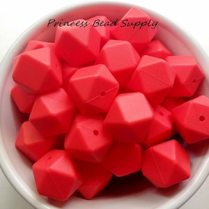 17mm Coral Red Hexagon Silicone Beads, Set of 5 or 10   Silicone Beads, , , Silicone Loose Beads,