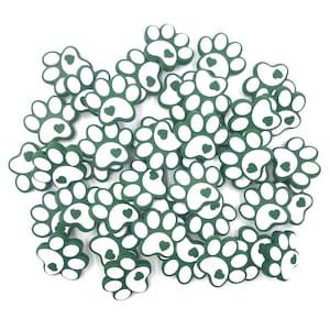 Green & White Paw Print Silicone Focal Beads,  Paw Print Silicone Beads, Paw Silicone Beads,  Dog Paw Beads, Cat Paw Beads, Silicone Beads