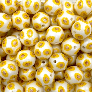 20mm Yellow Daisy Flower Chunky Beads,   Flower Printed Beads,  Flower Acrylic Beads