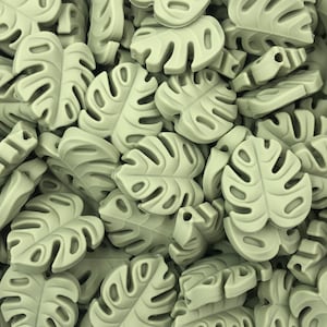 Sage Green Monstera Leaf Silicone Focal Beads