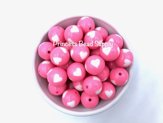 XOXO Print Acrylic Beads 20mm | Valentines Beads | Heart Printed Beads |  Valentine | Pink Beads
