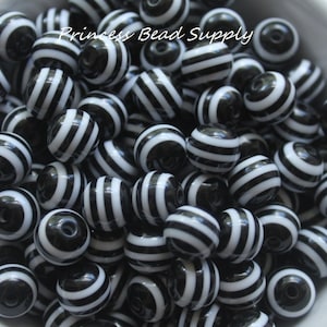 12mm Black Striped Acrylic Beads