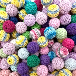 SALE--Random Colors Crochet Wood Beads,  20mm Crochet Beads, Crochet Beads, Natural Unfinished Wood Crochet Beads