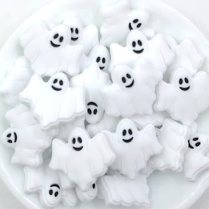 White Ghost Silicone Beads,  Ghost Shaped Silicone Beads Beads,  Halloween Beads, White Ghost Silicone Beads, Silicone Beads