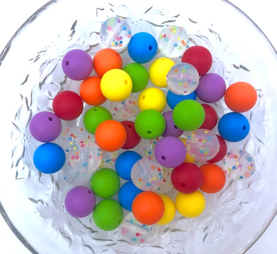 50 or 100 BULK Round Silicone Beads Confetti Rainbow Silicone Bead Mix Silicone Beads Sprinkle Beads Wholesale Silicone Beads
