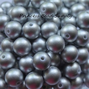 12mm Silver Pearl Beads Set of 20 or 50, Chunky Bubble Gum Beads, Gumball Beads, Acrylic Beads image 2