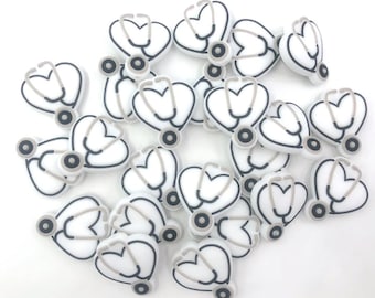 White Heart Stethoscope Silicone Focal Beads