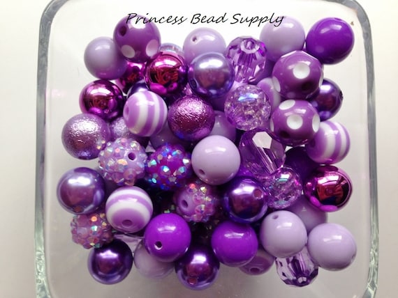 Shades of Purple 12mm Bead Mix, 100 12mm Chunky Bulk Beads, 12mm - Main Image