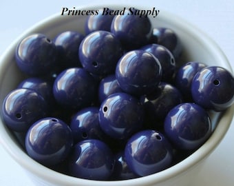 20mm Navy Blue Solid Chunky Beads Set of 10,  Bubble Gum Beads, Gumball Beads, Acrylic Beads