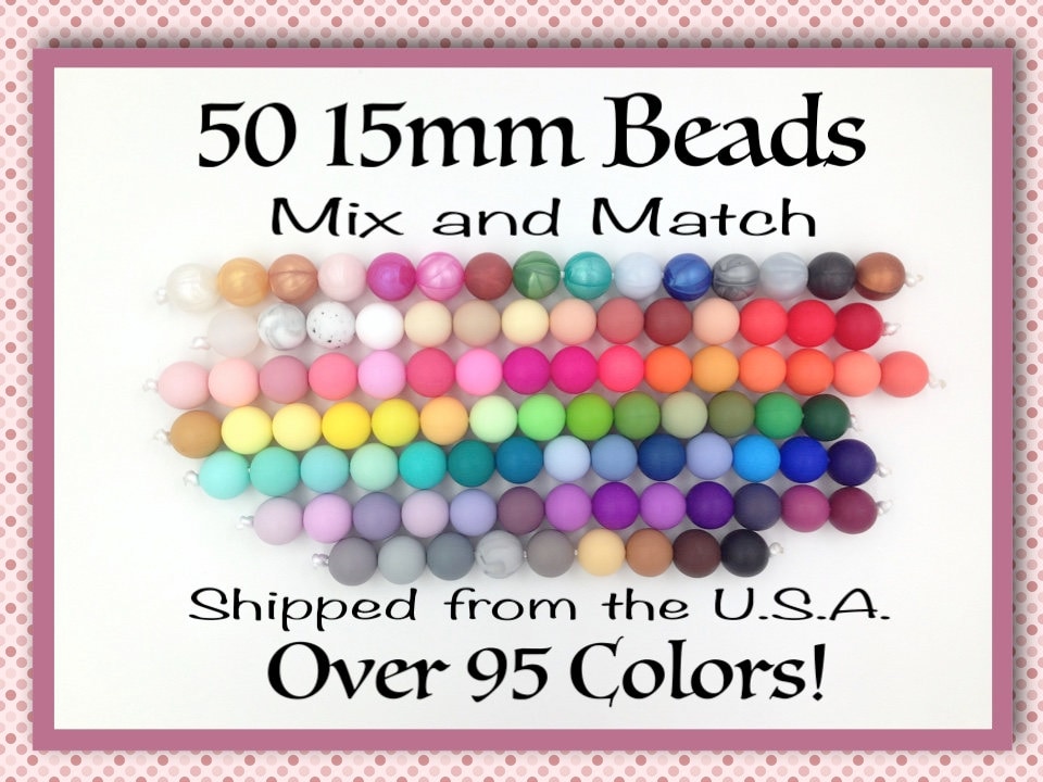 50 Perles en silicone de 15 mm mix couleur