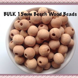 BULK 15mm Natural BEECH Wood Round Beads,  Beech Wooden Beads, Natural Unfinished Wood Beads,  Natural Wooden Beads