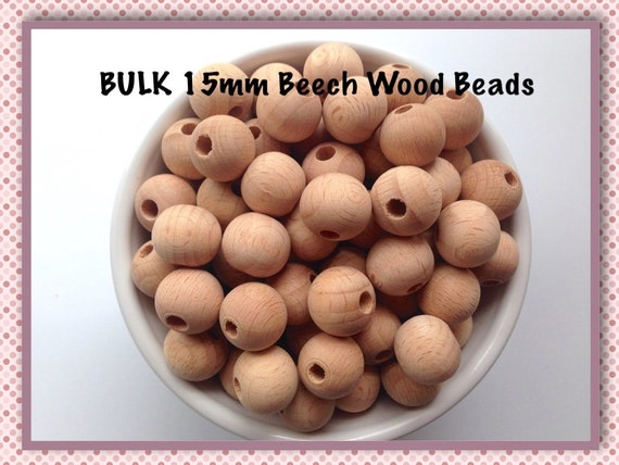 16mm Natural Beech Wood Round Beads