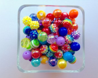 Rainbow 12mm Bead Mix,  100 12mm Chunky Bulk Beads, 12mm Bulk Bead Mix,  12mm Mini Chunky Beads,   Wholesale Beads