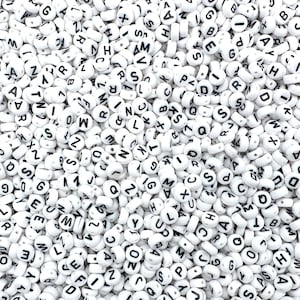 7mm White Round Acrylic Letter Beads--Random Assortment--100 Beads