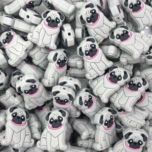 Gray Pug Dog Silicone Focal Beads,  Puppy Dog Shaped Silicone Beads Beads,  Silicone Beads,  Silicone Loose Beads, Wholesale Silicone