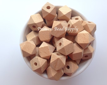 16mm Natural BEECH Wood Hexagon Beads
