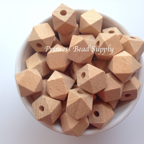 16mm Natural BEECH Wood Hexagon Beads