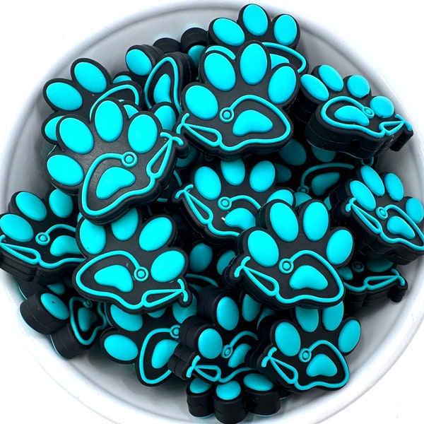 Turquoise Paw Stethoscope Silicone Focal Beads, Veterinarian Silicone Beads, Paw Print Silicone Beads, Wholesale Silicone, Silicone Beads