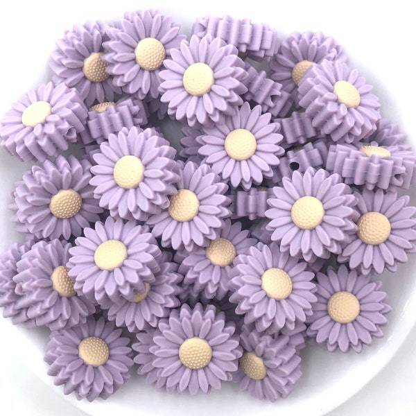 22mm Lavender Mist Daisy Silicone Focal Beads, Daisy Silicone Beads, 20mm Daisy Beads,  Flower Silicone  Beads,  Silicone Beads