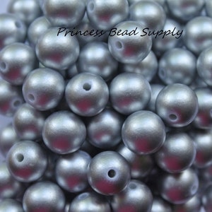12mm Silver Pearl Beads Set of 20 or 50, Chunky Bubble Gum Beads, Gumball Beads, Acrylic Beads image 1