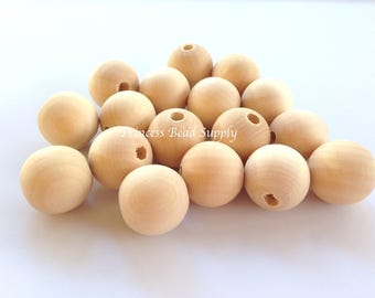 LESS THAN PERFECT--25mm Natural Wood Round Beads,  Natural Unfinished Wood Beads,  Natural Wooden Beads