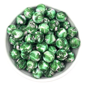 15mm Monstera Leaf Print Silicone Beads
