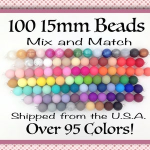 100 BULk 15mm Silicone Beads, 100 Silicone Beads Wholesale, Silicone Loose Beads