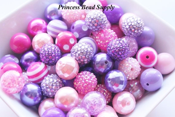 20mm Chunky Beads Bulk Beads, Pink and Purple Bulk Bead Mix Wholesale Beads  100 Bubble Gum Gumball Beads