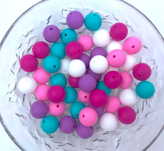 Silicone Beads Bulk, 15mm Turquoise Marble Silicone Round Beads, Pearls  Ball 