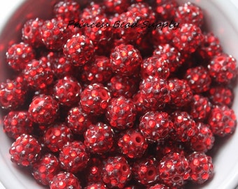 12mm Red Rhinestone Beads