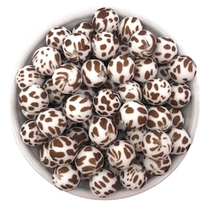 15mm Brown Cow Print Silicone Beads,  Brown Dalmation Silicone Beads, Animal Print Silicone Beads, Silicone Beads, Cow Silicone Beads