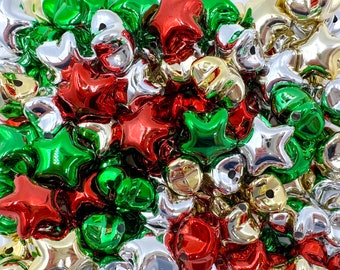 Mixed Colors UV Puffy Star Chunky Beads, Set of 5 Star Beads,  20mm Star Beads,  Christmas Star Beads