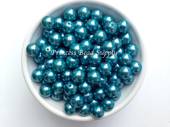 12mm Dark Teal Blue Pearl Acrylic Beads