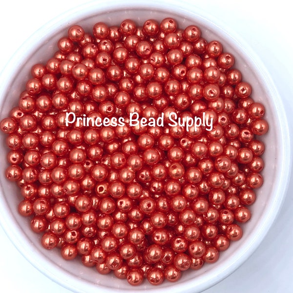 6mm Orange Pearl Beads, 6mm Pearls,  6mm Faux Orange Pearl Beads, 6mm Orange Pearls, 6mm Spacer Beads, Faux Pearls, 6mm Beads