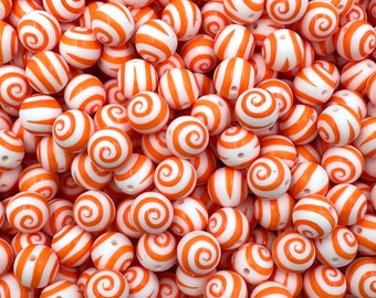 15mm Orange Swirl Print Silicone Beads
