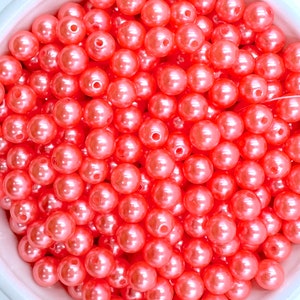 8mm Bright Coral Pearl Beads, 8mm Pearls,  8mm Faux Coral Pearls, 8mm Coral Pearls, 8mm Beads, Small Beads, Mini Beads, Acrylic Beads,