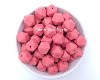 14mm Strawberry Ice Mini Hexagon Silicone Beads, Mini Hexagon Silicone Beads, Food Grade Silicone Beads, BPA Free, Sensory Beads