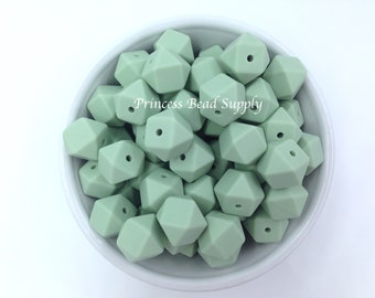 14mm Smoky Mint Mini Hexagon Silicone Beads