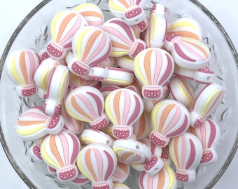 Hot Air Balloon Silicone Focal Beads--Pink, Yellow and Peach