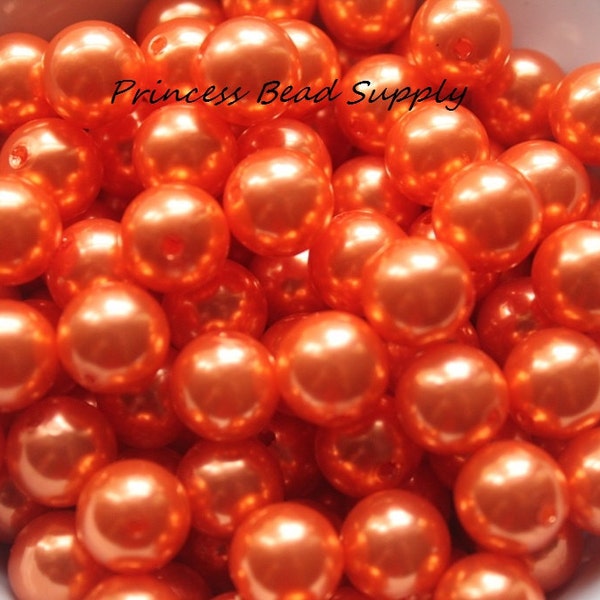 12mm Orange Pearl Beads Set of 20 or 50,  Orange Pearls,  Chunky Bubble Gum Beads, Gumball Beads, Acrylic Beads