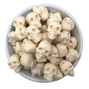 20mm Beige Skull Silicone Focal Beads, Skeleton Silicone Beads, 20mm Skull Beads,  Halloween Beads,  Silicone Beads
