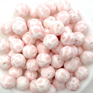15mm Light Pink Cow Print Silicone Beads