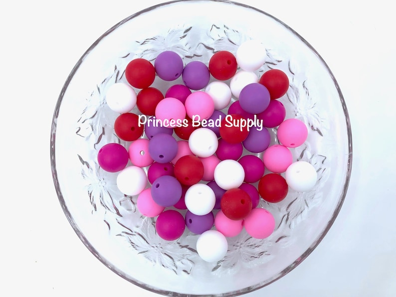 Valentine's Day Pink, Red, Purple & White Mix Silicone Beads, Wholesale Silicone Beads, Silicone Beads, Bulk Silicone Beads, Silicone Bead image 1