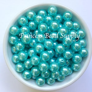 10mm Aqua Blue Glitter Pearl Beads,  Glitter Pearls,  Mini Beads, Acrylic Beads, 10mm Faux Pearls
