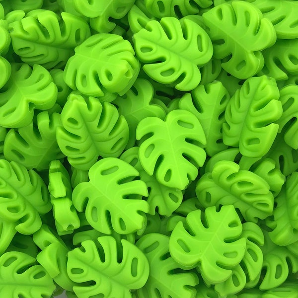 Green Monstera Leaf Silicone Focal Beads,  Mini Monstera Silicone Leaf Beads, Silicone Beads