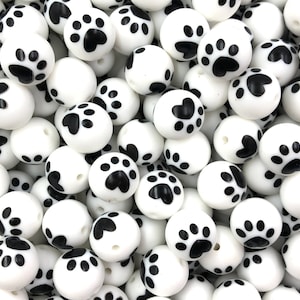 15mm Large White Paw Print Silicone Beads, Silicone Beads, Print Silicone Beads
