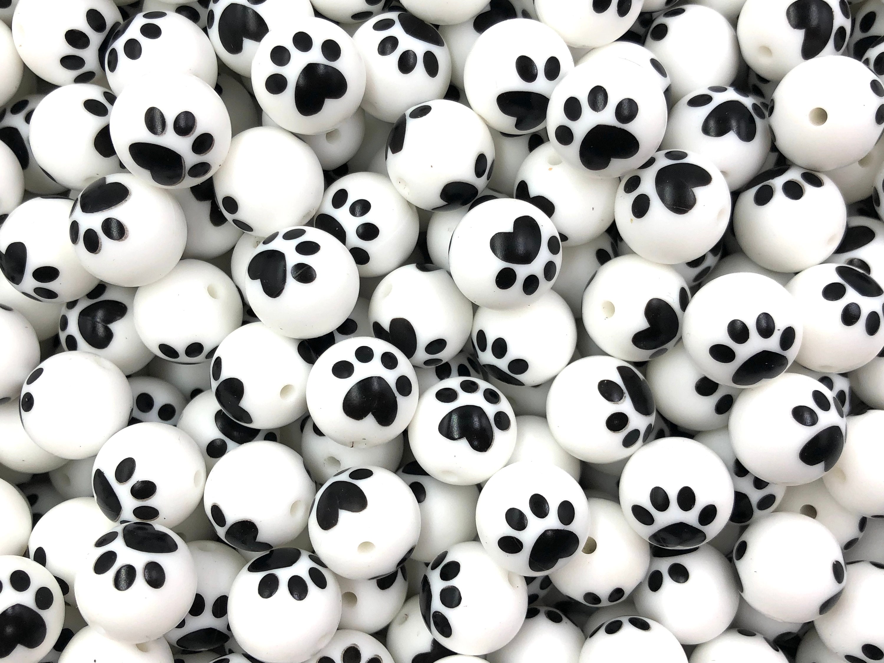 15mm Large White Paw Print Silicone Beads, Silicone Beads, Print Silicone Beads