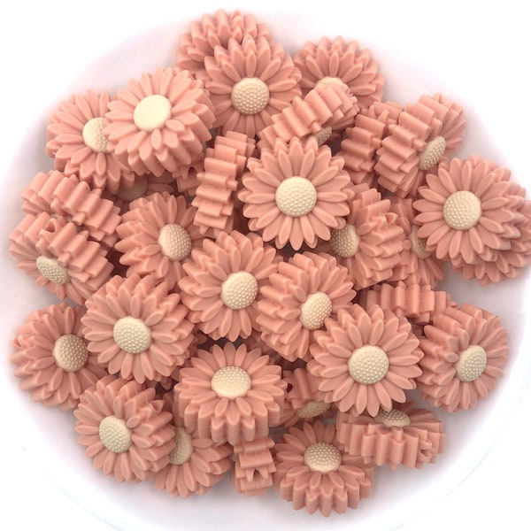 22mm Peach Sorbet Daisy Silicone Focal Beads, Daisy Silicone Beads, 20mm Daisy Beads,  Flower Silicone  Beads,  Silicone Beads